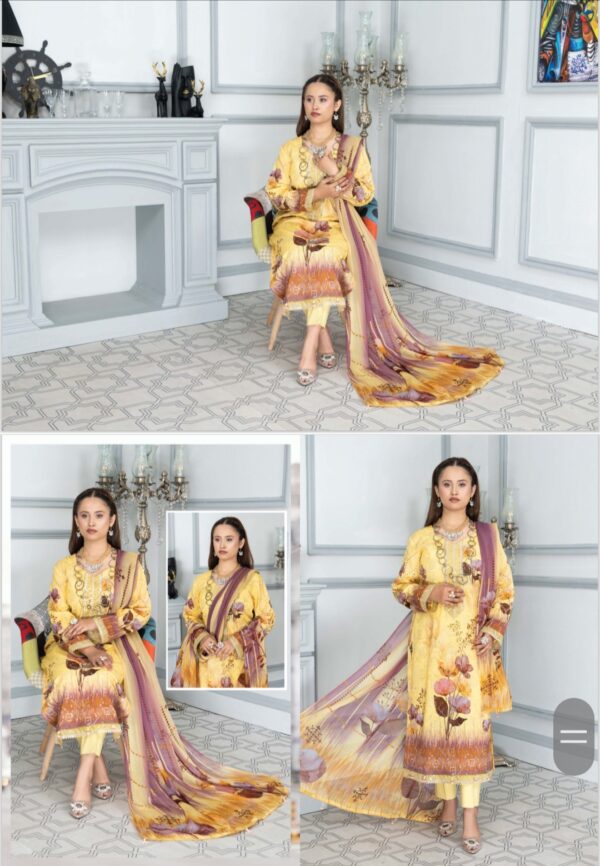GUL DOZY AMINA BY M RIAZ ARTS VOL 474 UNSTITCHED 3PC LAWN SUIT NEW COLLECTON 2025 - Image 3