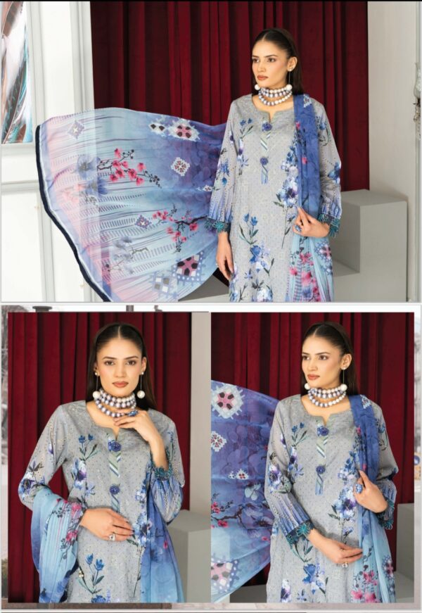GUL DOZY AMINA BY M RIAZ ARTS VOL 474 UNSTITCHED 3PC LAWN SUIT NEW COLLECTON 2025 - Image 9