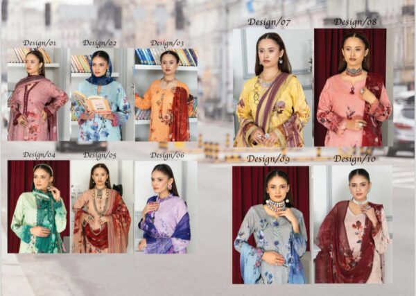 GUL DOZY AMINA BY M RIAZ ARTS VOL 474 UNSTITCHED 3PC LAWN SUIT NEW COLLECTON 2025