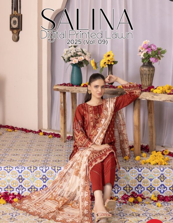 SALINA PRINTED LAWN VOL 9 BY BRANDS LOVER 3 PC UNSTITCHED LAWN SUIT NEW COLLECTION 2025
