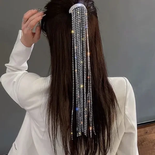 Shiny Hairpins, Long Chain Ponytail Clip for Women And Girls Available in Silver And Golden Color. - Image 3