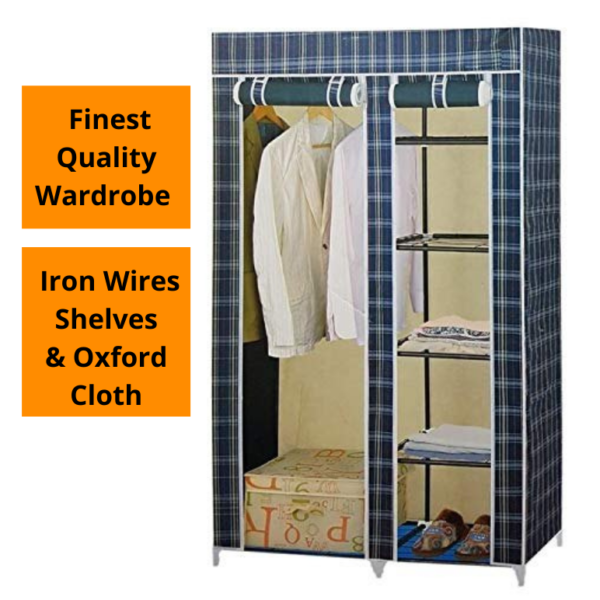 YSM Storage Folding Canvas Wardrobe With Iron Wires Shelves, Wardrobe Almari, BZ :26106
