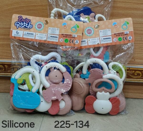 Baby Rattle & Silicon Teather Set - Colorful & Fun Sensory Toys for Babies (3M+),BZ: 225-134