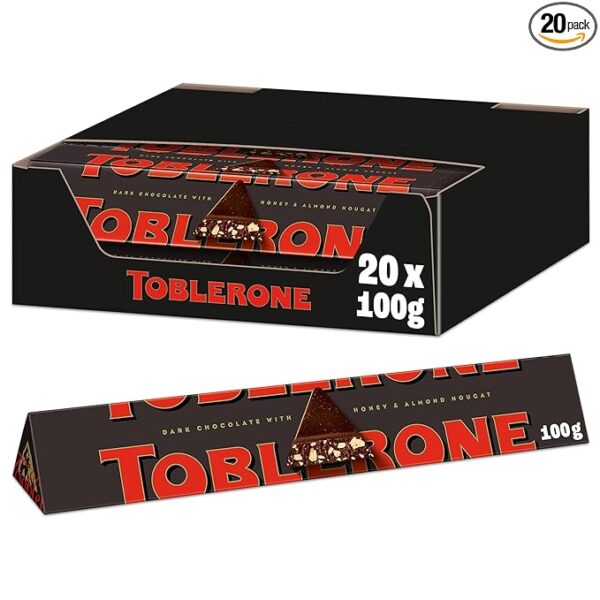 Original Toblerone Dark Chocolate Swiss Dark Chocolate With Honey & Almond Nougat Format Of Swiss Mountains(20*100G)