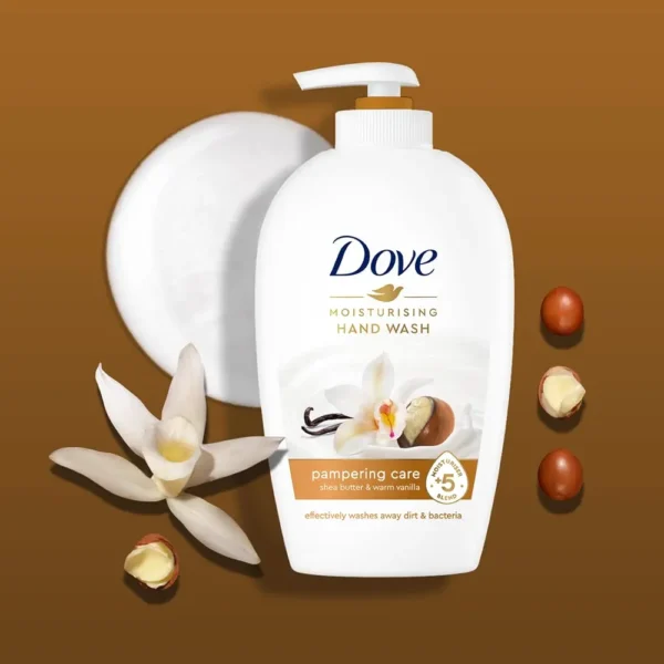 Dove Moisturising Hand wash, Pampering Care, Shea Butter & Warm Vanilla, Effectively Washes Away Dirt and Bacteria, 250 ml.