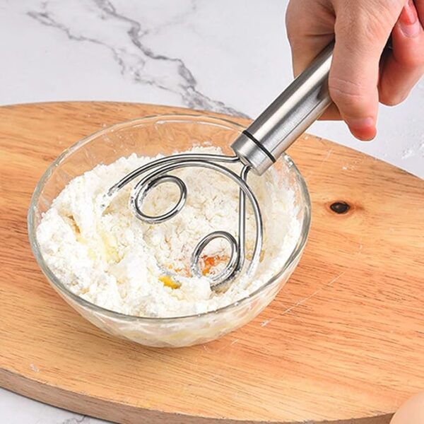 Lustar Stainless Steel Whisk Flour Coil Stirrer Egg-Beater Stick Kitchen Baking Tool Handle Dough Agitator Whisk Gadget - Image 2