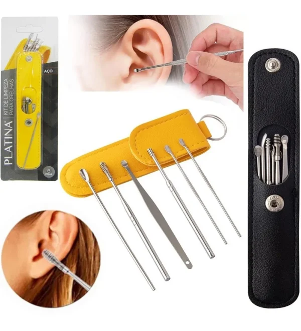 6pcs/Set Stainless Steel Ear Ear Cleaner Set Earpick Ear Cleaner Spoon Ear Care Cleaning Tool Earwax Removal Kit With Bag 360° - Image 2