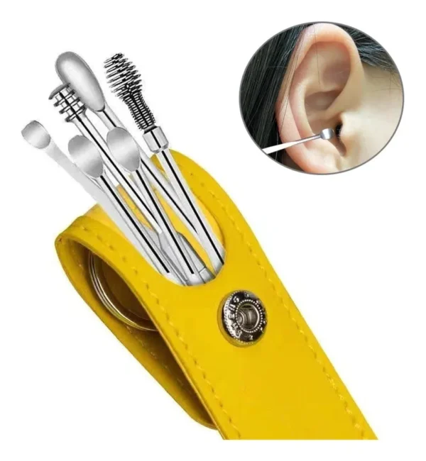6pcs/Set Stainless Steel Ear Ear Cleaner Set Earpick Ear Cleaner Spoon Ear Care Cleaning Tool Earwax Removal Kit With Bag 360°