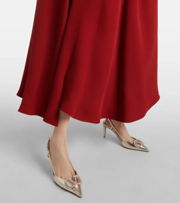 Fancy Valentino Garavani V Logo Signature Metallic Leather sling back Pumps - Image 4