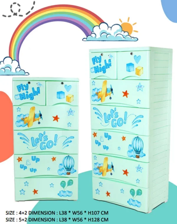 Fly High Cartoon Drawar Wardrobe  Plastic Drawers Cabinet Fly High Drawer 5+2:,BZ  - Image 5