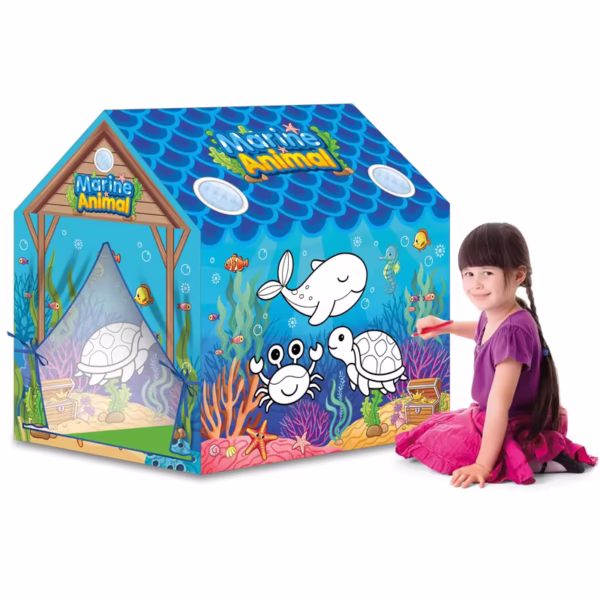Portable Folding  DIY Painting Kids Cartoon Marine Animals Grafitti Tent For Kids,BZ:995-5020B