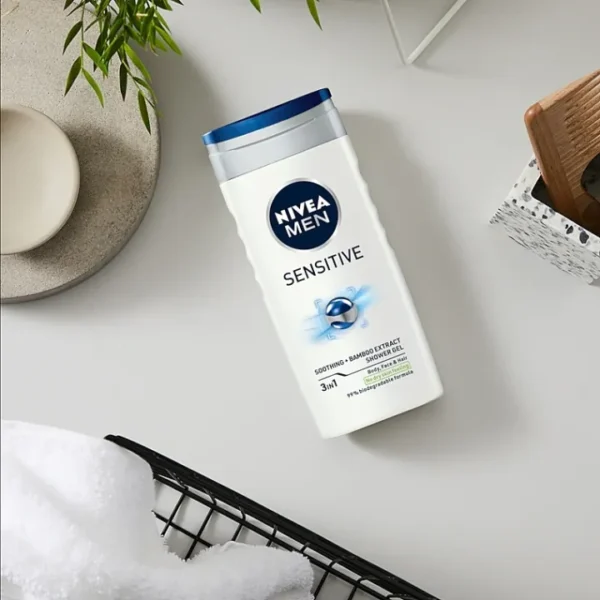 Nivea Sensitive Shower Gel With Bamboo Extract, 3 in 1 Shower Gel, For Body, Face and Hair, For Men, 250 ml. - Image 5