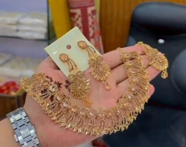 Casting Made Zircon Stones Necklace Set With tika:(Available in 5 colors): - Image 3