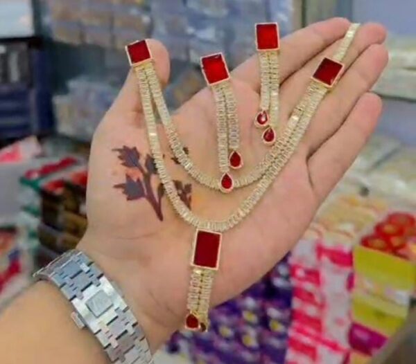 Casting Made White Stones Necklace  With Earrings:(Available in 7 colors): - Image 3