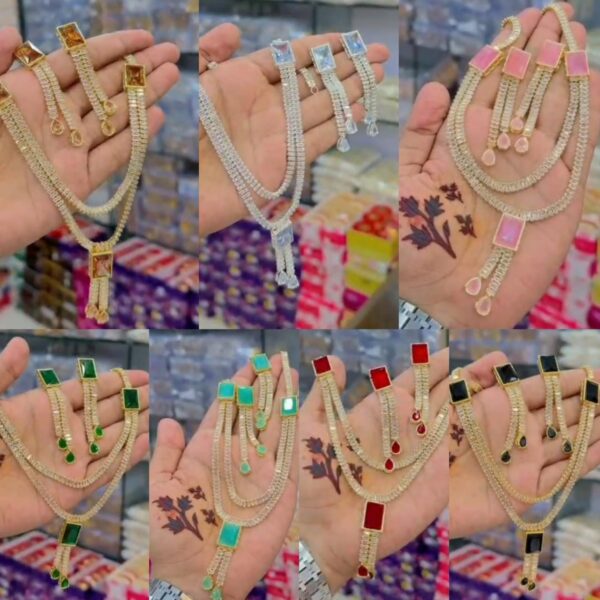 Casting Made White Stones Necklace  With Earrings:(Available in 7 colors):