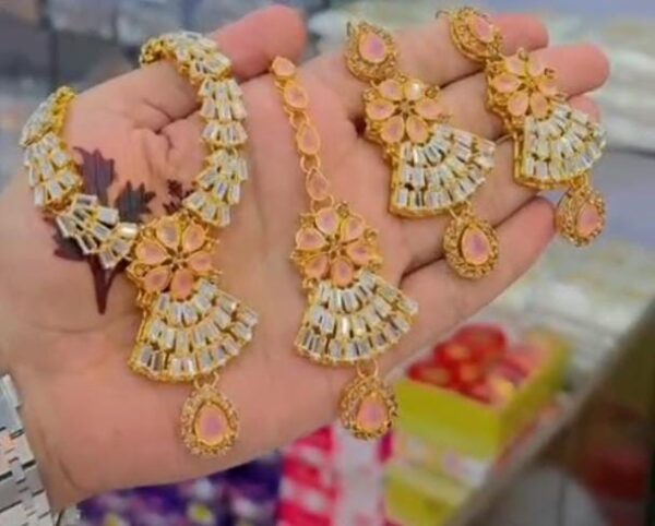 Casting Made Zircon Stones Necklace Set With tika:(Available in 5 colors) - Image 5