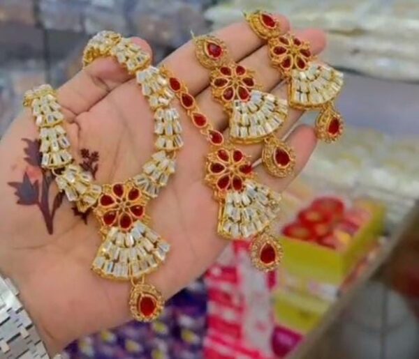 Casting Made Zircon Stones Necklace Set With tika:(Available in 5 colors) - Image 6