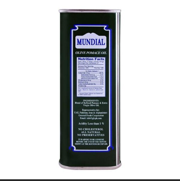 MUNDIAL OLIVE OIL POMACE TIN 1000 ML(1Litr): - Image 3