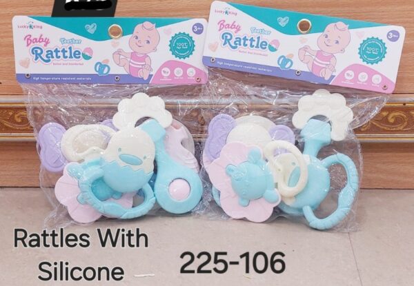 Baby Rattle & Silicon Teather Set - Colorful & Fun Sensory Toys for Babies (3M+),BZ: 225-106