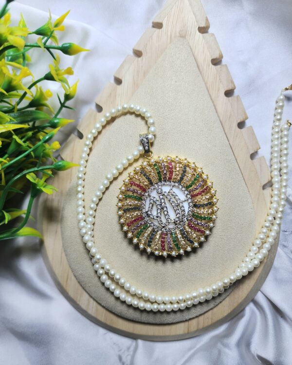 Casting Made Gold Plated Zircon Stones Allah Pendent Exclusive By Unique Fancy Jewelry  Without Mala - Image 4
