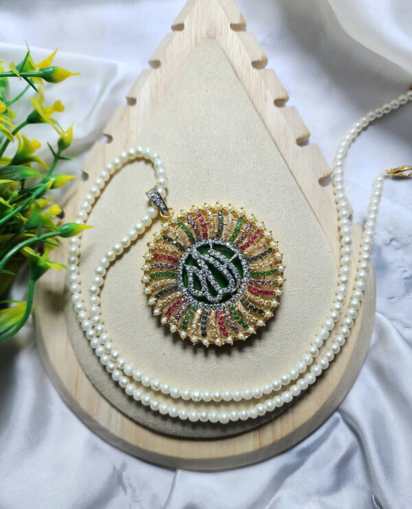 Casting Made Gold Plated Zircon Stones Allah Pendent Exclusive By Unique Fancy Jewelry  Without Mala - Image 10