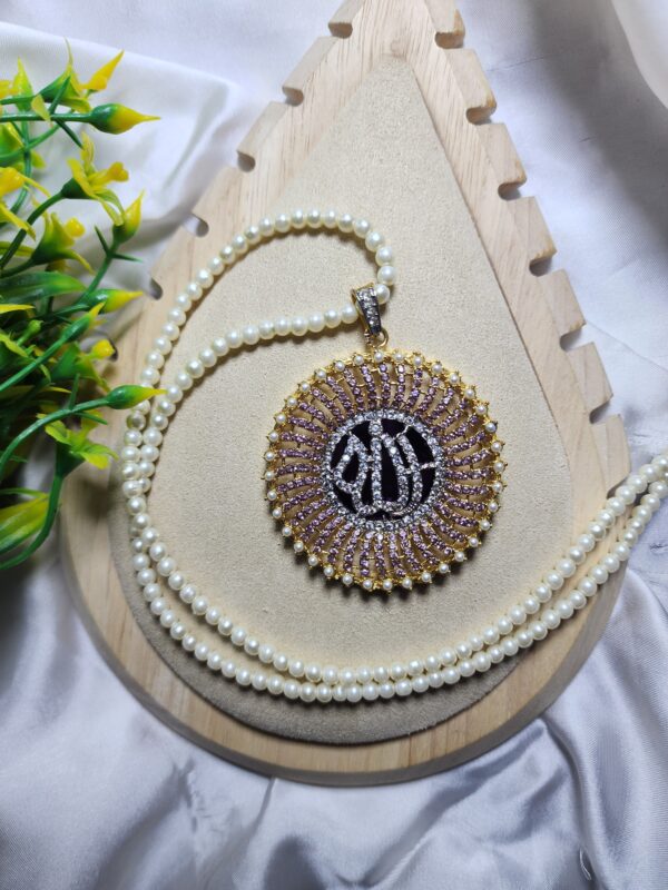 Casting Made Gold Plated Zircon Stones Allah Pendent Exclusive By Unique Fancy Jewelry  Without Mala - Image 11