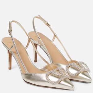 Fancy Valentino Garavani V Logo Signature Metallic Leather sling back Pumps