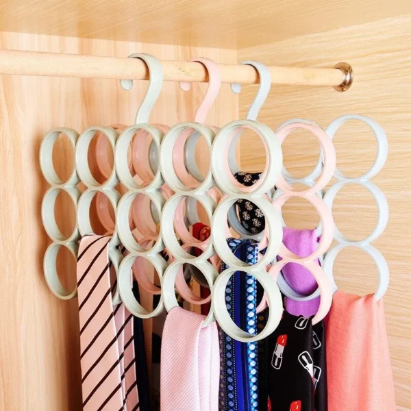 15 Ring Hole Hanger Plastic Hanging Storage Organizer Rack Scarf Holder Ties, Shawls, Accessories - Image 5