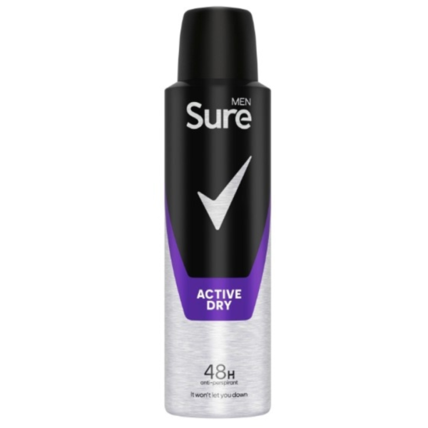 Sure Men Active Dry Anti-Perspirant Deodorant Spray, 150 ml.
