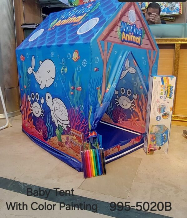 Portable Folding  DIY Painting Kids Cartoon Marine Animals Grafitti Tent For Kids,BZ:995-5020B - Image 5