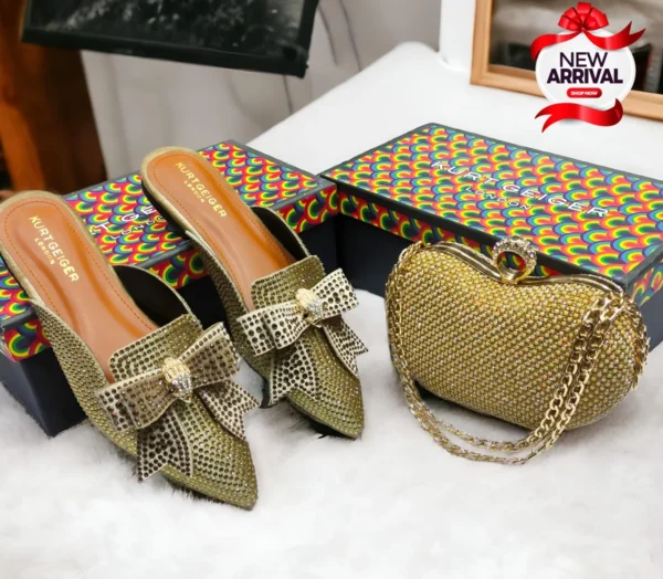 Velvet Rhinestone Bow Pointed Toe Mules - Image 2