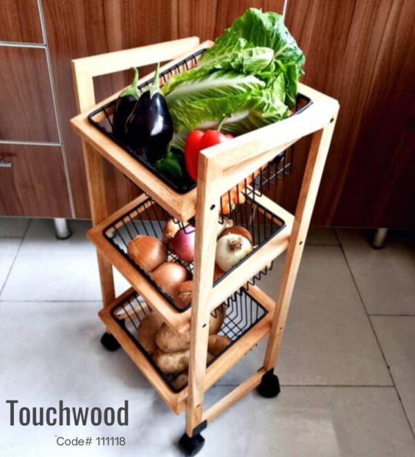 Touchwood SQUARE WOOD BASE METAL ONION BASKET 3-STEPS (HEAVY) , (Item: code 111118)