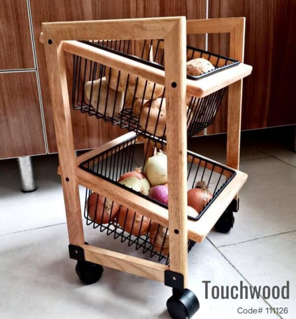 Touchwood SQUARE WOOD BASE METAL ONION BASKET 2-STEPS (HEAVY), (Item: code 111126)