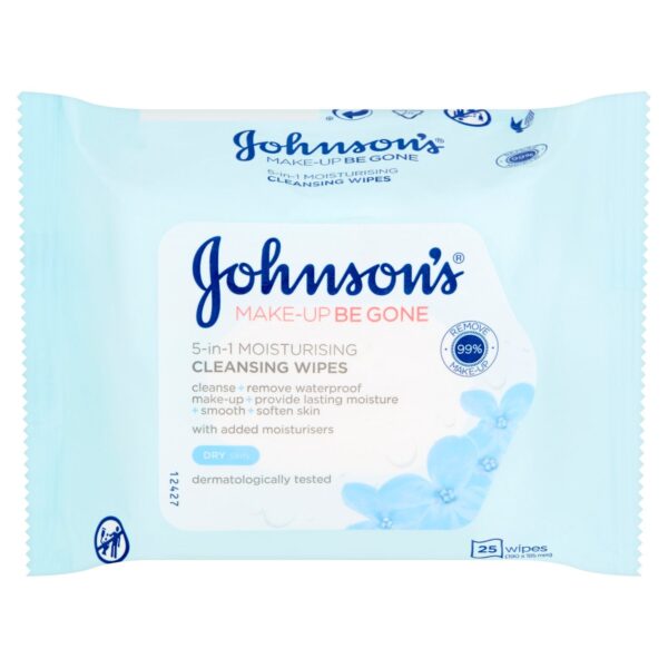 Johnson's Make Up Be Gone Moisturizing Cleansing Wipes, For Dry Skin.