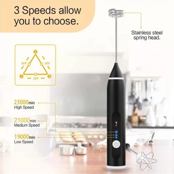 Original Rechargeable Coffee Beater - Electric Coffee Mixer Rechargeable Milk Shaker Maker - 2 in 1 Electric Egg Beater Coffee - USB Adjustable Electric Blender - Image 3