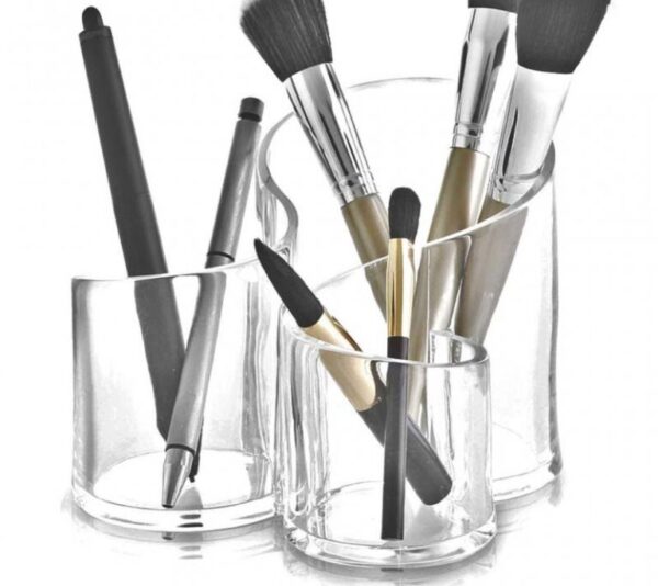 Acrylic 3 Compartment Cosmetic Brush Holder