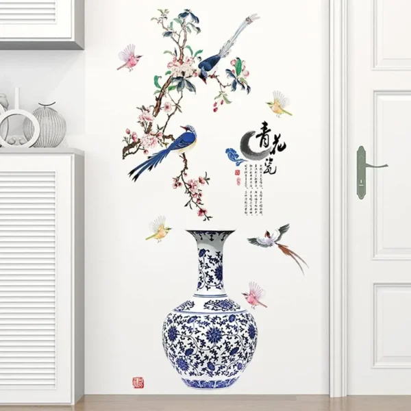 3D Large Vase Wall Sticker - Floral Design