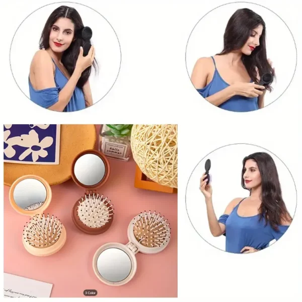 Mini Foldable Head Massager Cartoon Airbag Hair Comb Air Cushion Comb with Makeup Mirror Portable Hair Styling Tools - Image 3