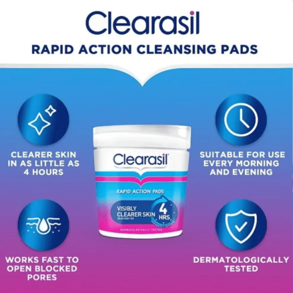 Clearasil Rapid Action Pads, Visibly Clearer Skin Pads, 65 pads. - Image 4