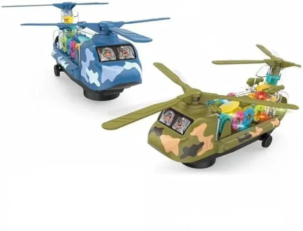 Battery Operated Transparent Gear, Transporter Helicopter Airplane Vehicle Toy for Kids, Boys And Girls with Lights, Music, Bump And Go Mode. - Image 2