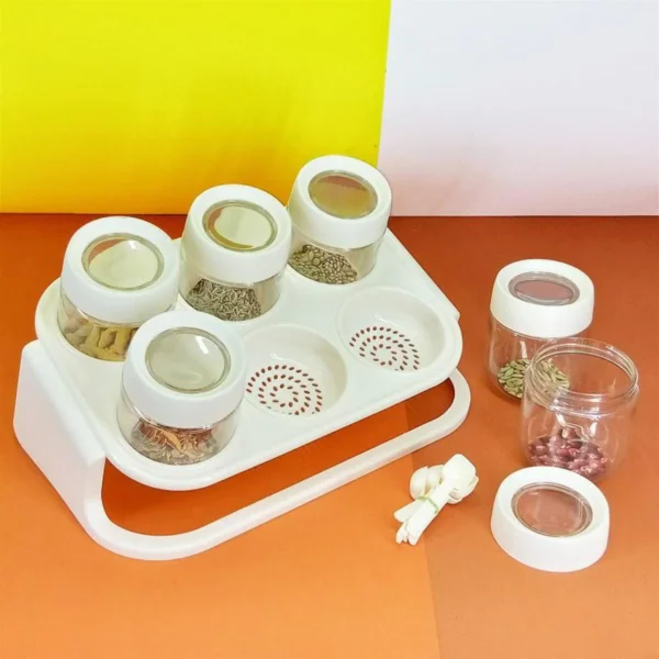 Set of 6 - Random Color Plastic Crystal Clear Spice Jars With Rack For Seasoning - Image 3