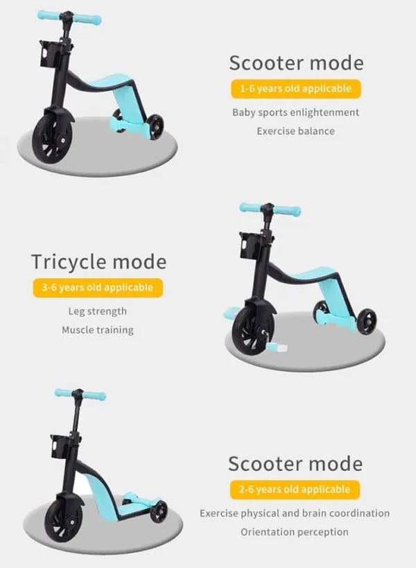 Kids Scooty, Three-in-one, 1 to 6 Years Old, Multifunctional Balance Scooter, Tricycle, 3 wheels scooter, Sit Or Ride Scooty. - Image 3