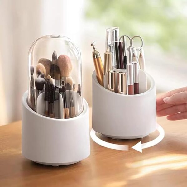 Makeup Brush holder with Transparent lid, Rotating Makeup organizers