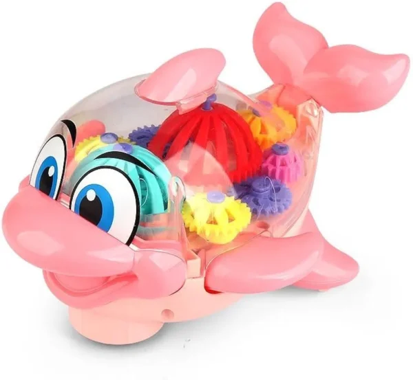 Transparent Gear Dolphin Toy with Flashing Lights and Music, 360 Degree Rotating Transparent Dolphin Toy for 3+ Years Kids. - Image 2