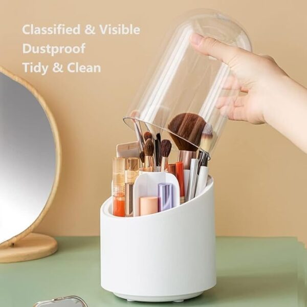 Makeup Brush holder with Transparent lid, Rotating Makeup organizers - Image 4