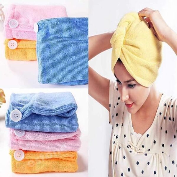 Dry Hair Cap for Girls Hair Dryer Cap Towel With Button - Image 6