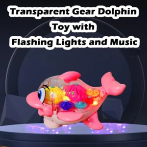 Transparent Gear Dolphin Toy with Flashing Lights and Music, 360 Degree Rotating Transparent Dolphin Toy for 3+ Years Kids.