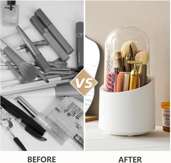 Makeup Brush holder with Transparent lid, Rotating Makeup organizers - Image 5