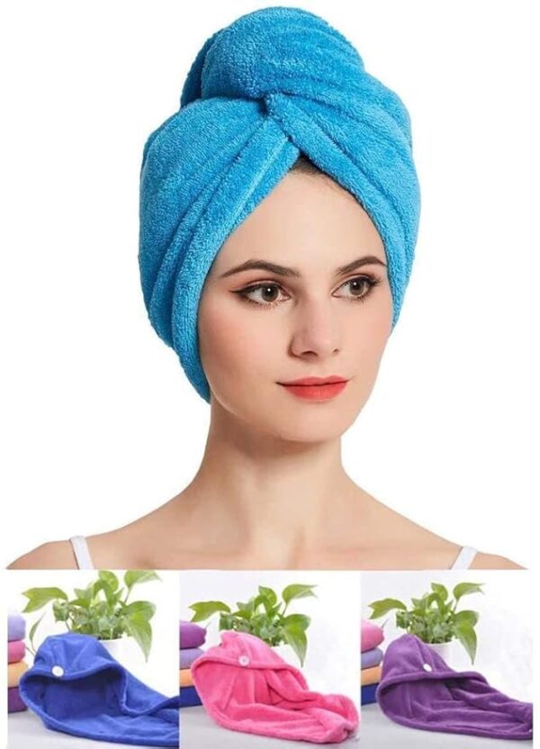 Dry Hair Cap for Girls Hair Dryer Cap Towel With Button - Image 5
