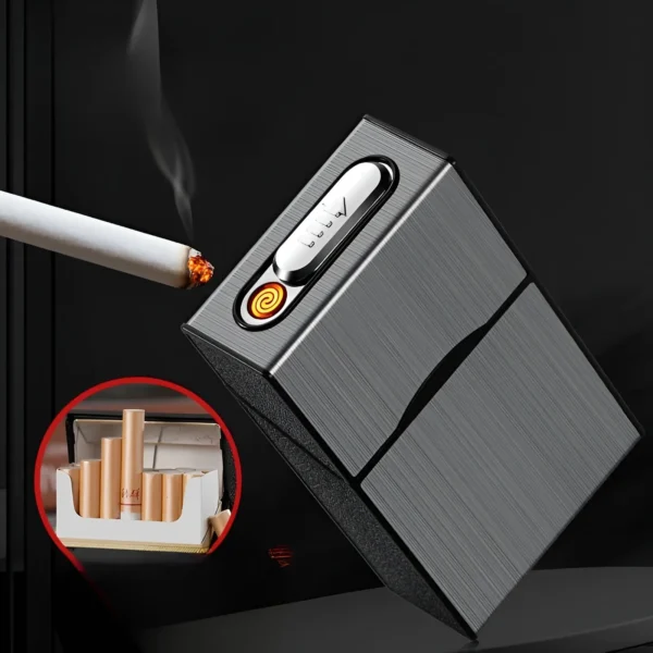 20 Pack Regular Cigarette Cases with USB Lighter, Rechargeable